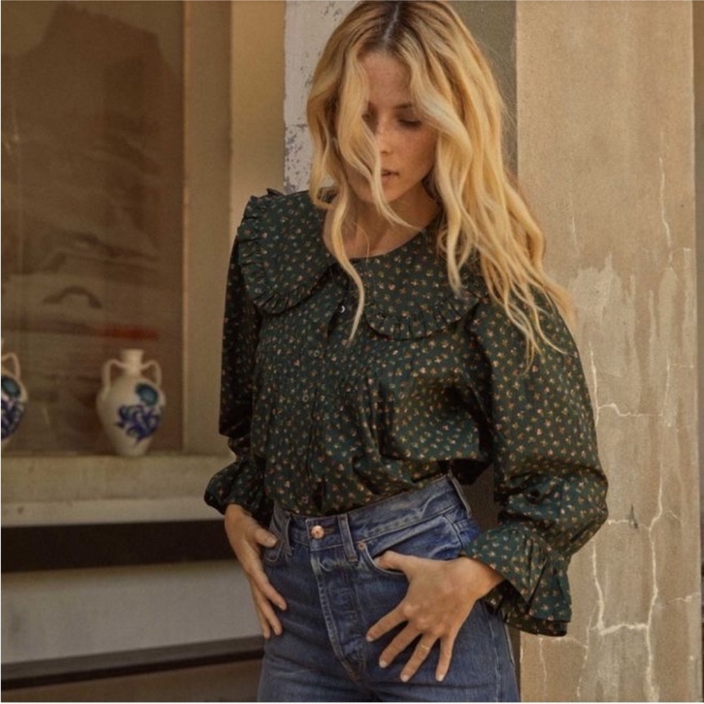 Doen Green Floral Blouse